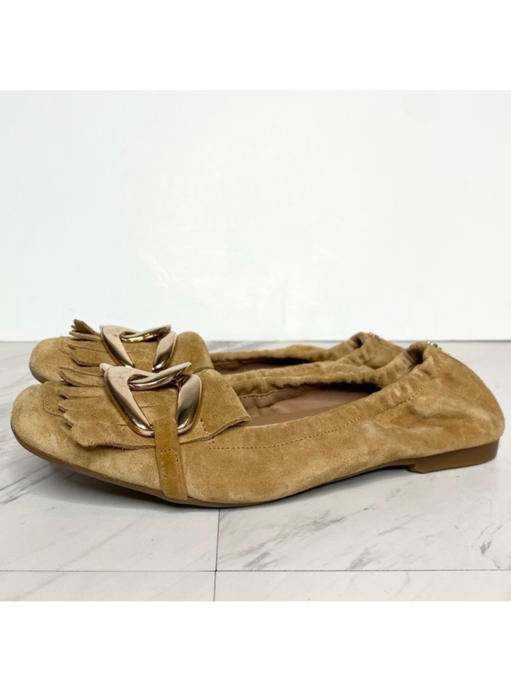 Sam Edelman Mimi Brown Fringe Square Toe Flat 8